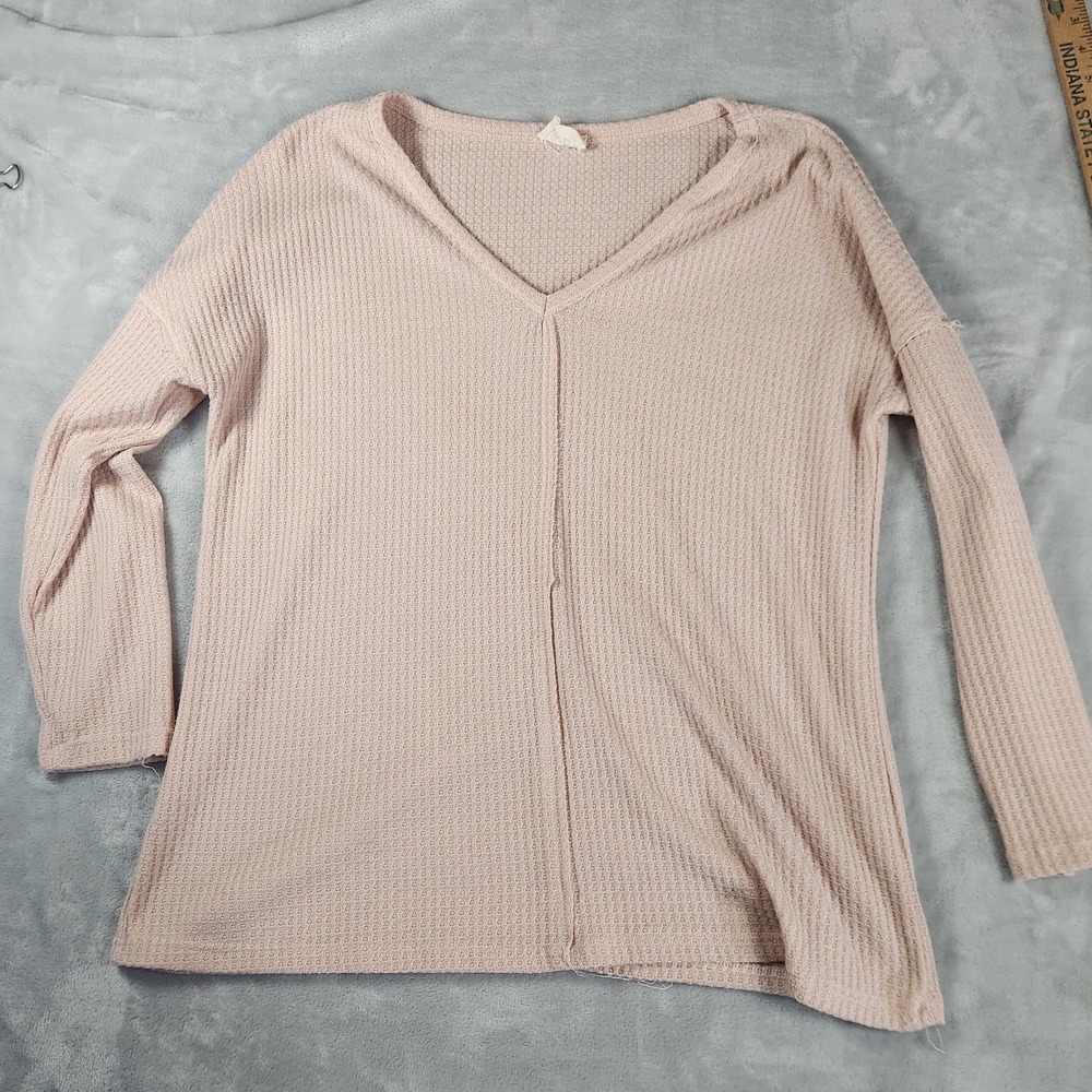 Bibi Thermal Top Size Small V Neck Long Sleeve Waffle Knit Pink Comfort Neutral